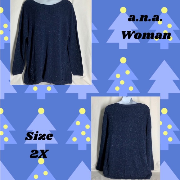 a.n.a Sweaters - NWT a.n.a. Woman Navy Tunic Sweater w/metallic 2X